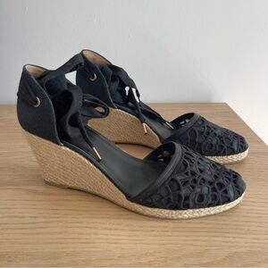 Aldo Black and Tan Wedge espadrilles Shoes with lace up Design crochet design 10